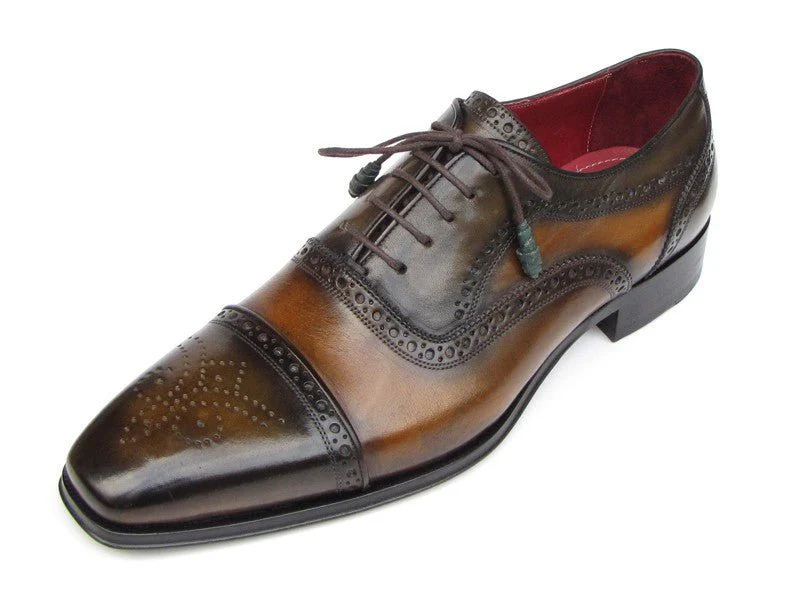 Paul Parkman Men's Captoe Oxfords Camel and Olive Shoes (ID#024-OLV) - Image 3