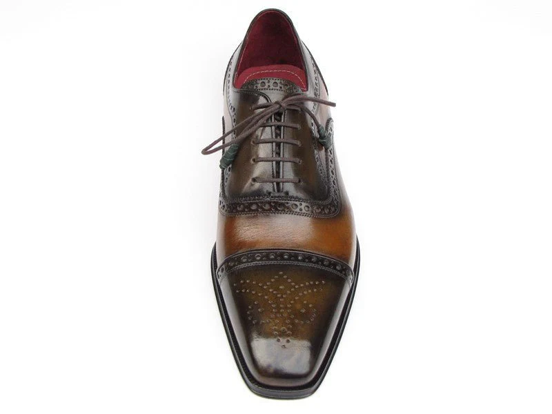 Paul Parkman Men's Captoe Oxfords Camel and Olive Shoes (ID#024-OLV) - Image 4