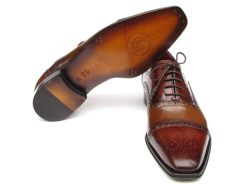 Paul Parkman Men's Captoe Oxfords - Camel / Red Hand-Painted Leather Upper and Leather Sole (ID#024-CML-BRD) - Image 3