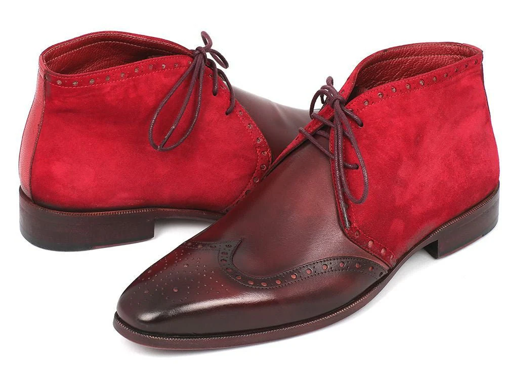 Paul Parkman Men's Chukka Boots Bordeaux Suede and Leather (ID#CK51-BRD)