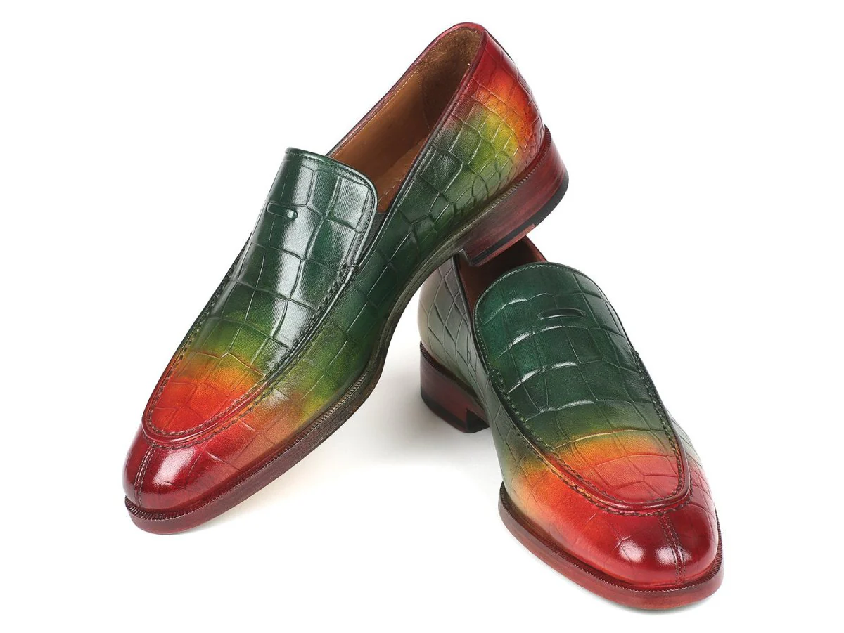 Paul Parkman Men's Croco-Embossed Calfskin Loafers in Multicolor - Image 3