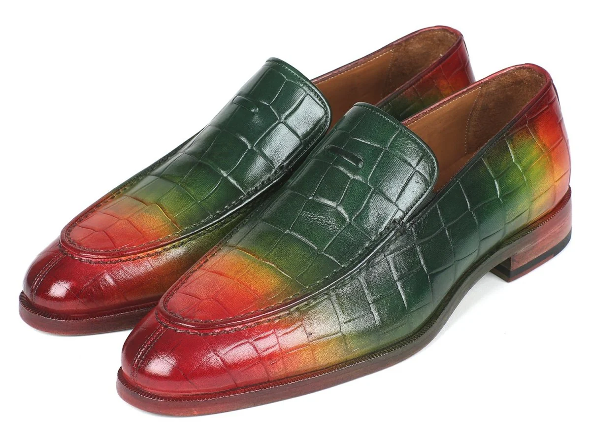 Paul Parkman Men's Croco-Embossed Calfskin Loafers in Multicolor - Image 4