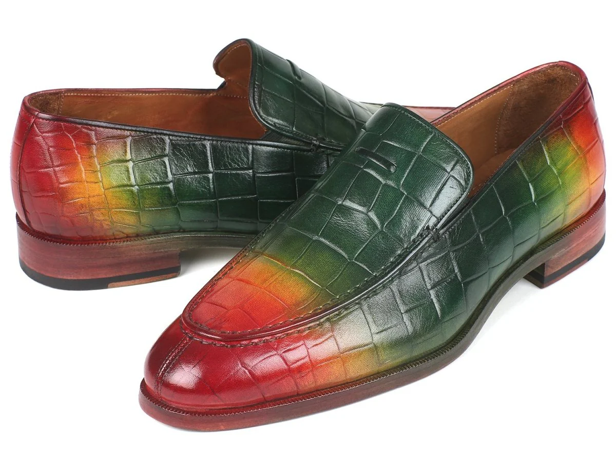 Paul Parkman Men's Croco-Embossed Calfskin Loafers in Multicolor - Image 6