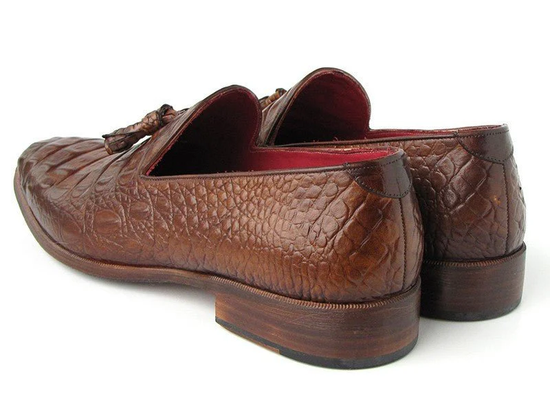 Paul Parkman Men's Croco-Embossed Calfskin Tassel Loafers in Brown - Image 4