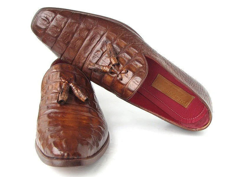 Paul Parkman Men's Croco-Embossed Calfskin Tassel Loafers in Brown - Image 6