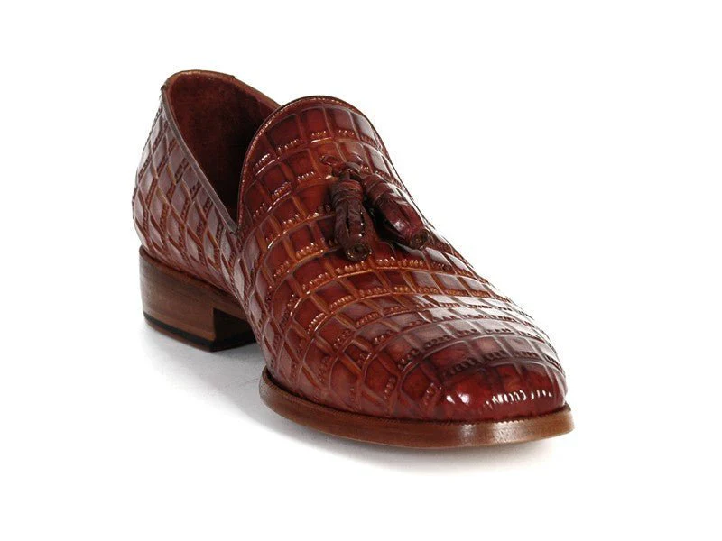 Paul Parkman Men's Croco-Embossed Calfskin Tassel Loafers in Brown - Image 4