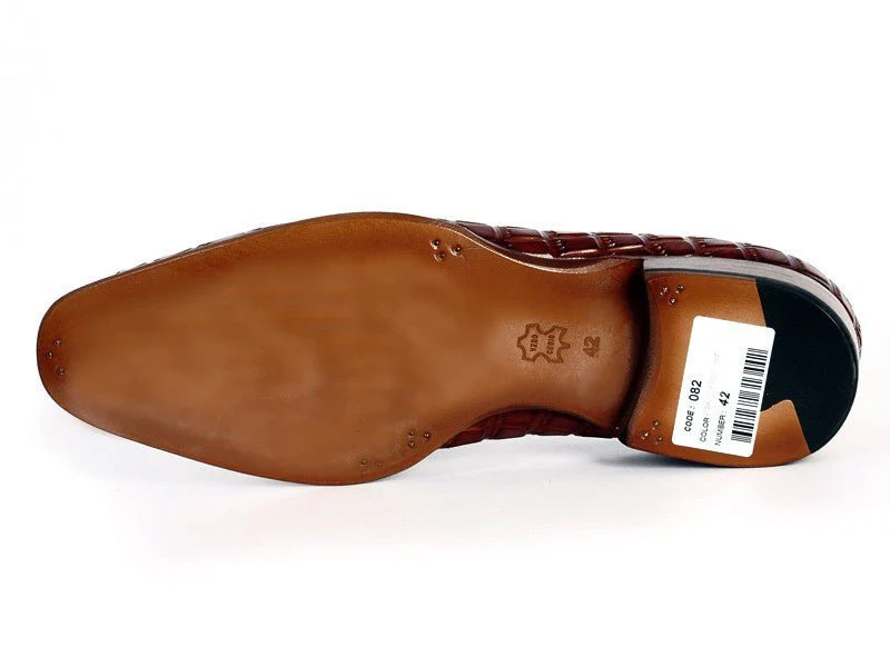 Paul Parkman Men's Croco-Embossed Calfskin Tassel Loafers in Brown - Image 5
