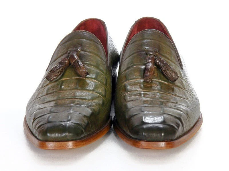 Paul Parkman Men's Croco-Embossed Calfskin Tassel Loafers in Green - Image 4