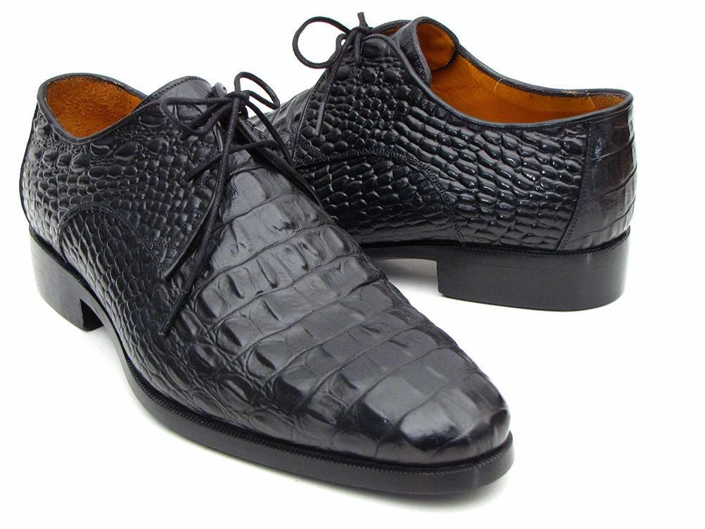 Paul Parkman Men's Croco-Embossed Leather Derby Shoes in Black - Image 2