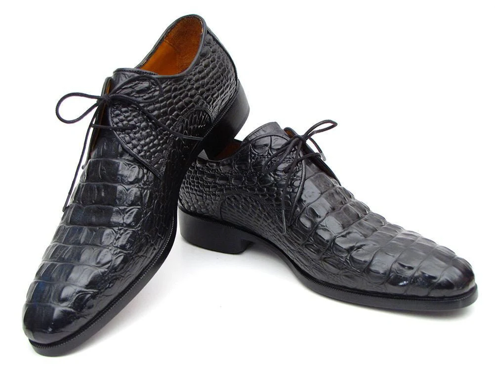 Paul Parkman Men's Croco-Embossed Leather Derby Shoes in Black - Image 5