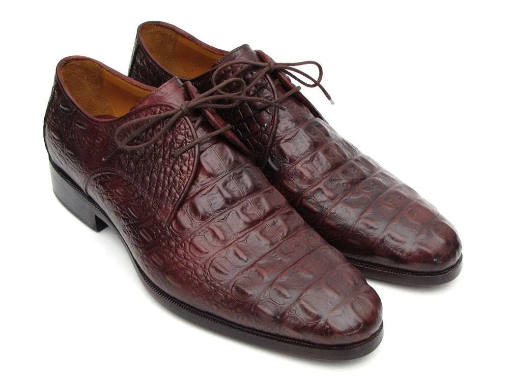 Paul Parkman Men's Croco-Embossed Leather Derby Shoes in Brown and Bordeaux - Image 6