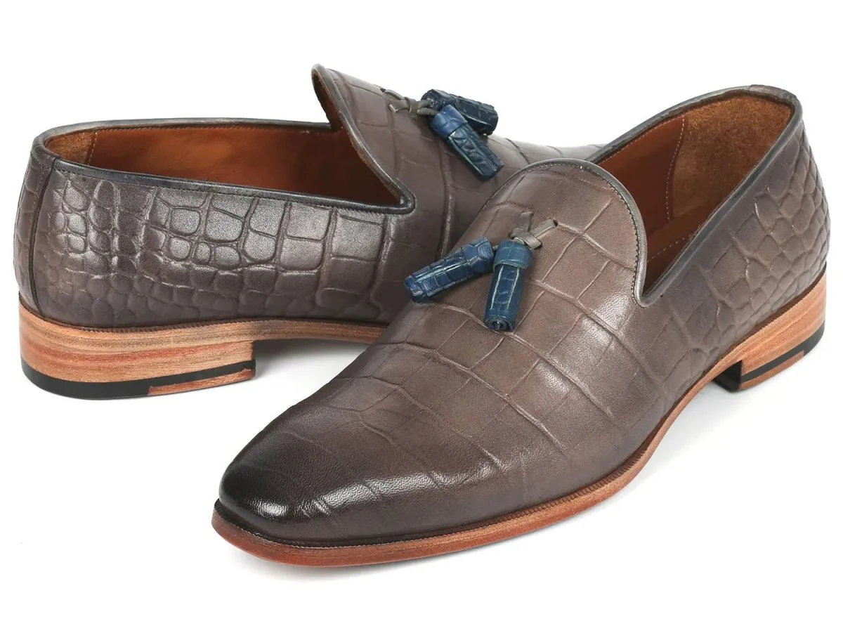 Paul Parkman Men's Crocodile Embossed Calfskin Tassel Loafer in Gray - Image 2