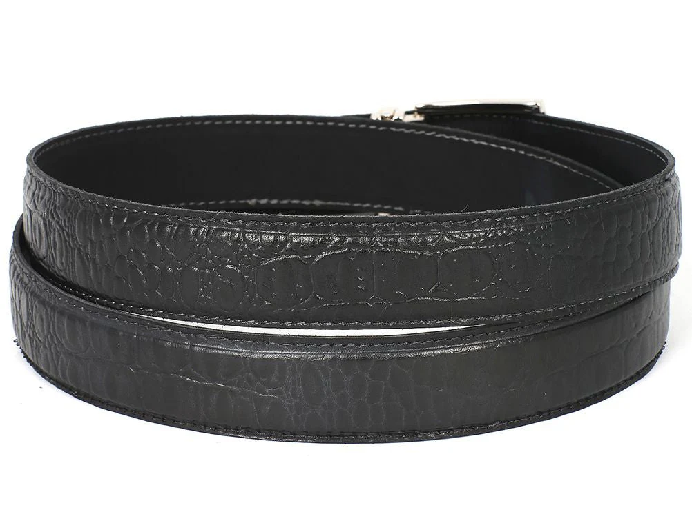 Paul Parkman Men's Crocodile Textured Leather Belt Black (ID#B02-BLK) - Image 2