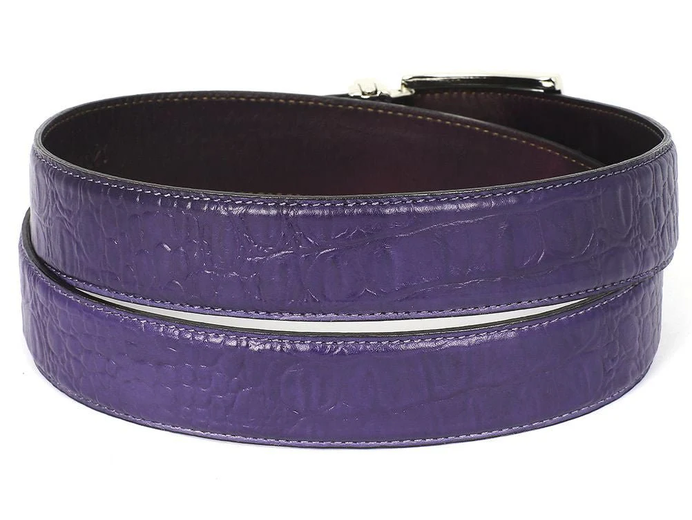 Paul Parkman Men's Crocodile Textured Leather Belt Purple (ID#B02-RP) - Image 2