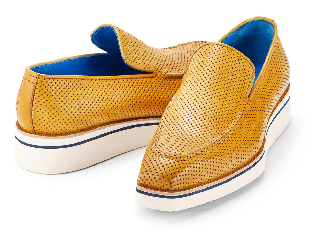 Paul Parkman Men's Custom Made Beige Smart Casual Perforated Leather Loafers 186-PR-BEJ - Image 2