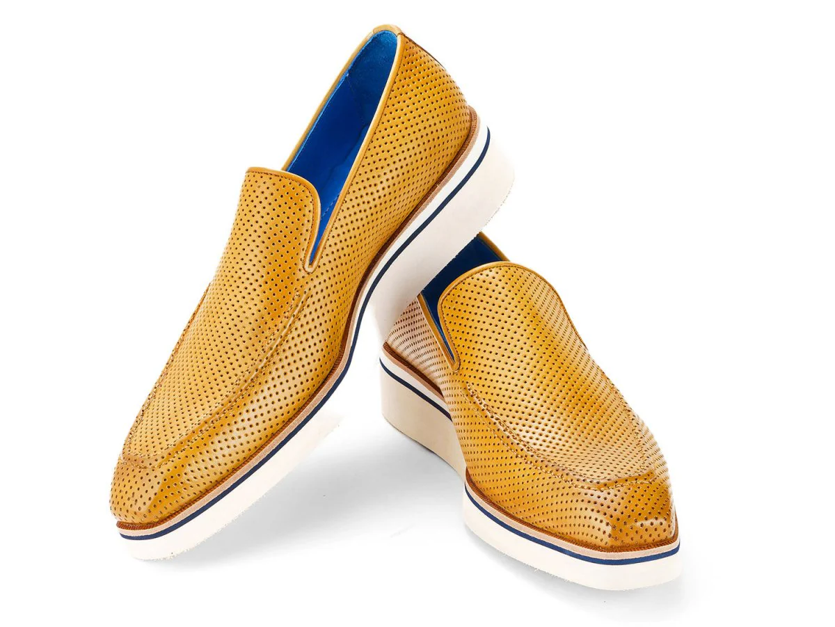 Paul Parkman Men's Custom Made Beige Smart Casual Perforated Leather Loafers 186-PR-BEJ - Image 5