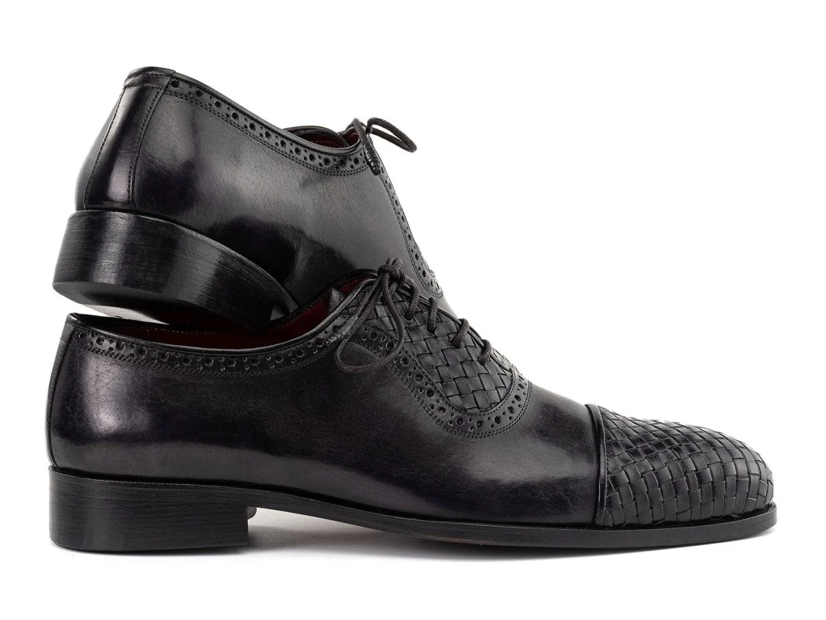 Paul Parkman Men's Custom Made Black Woven Leather Cap Toe Oxford Shoes 49851-BLK - Image 5