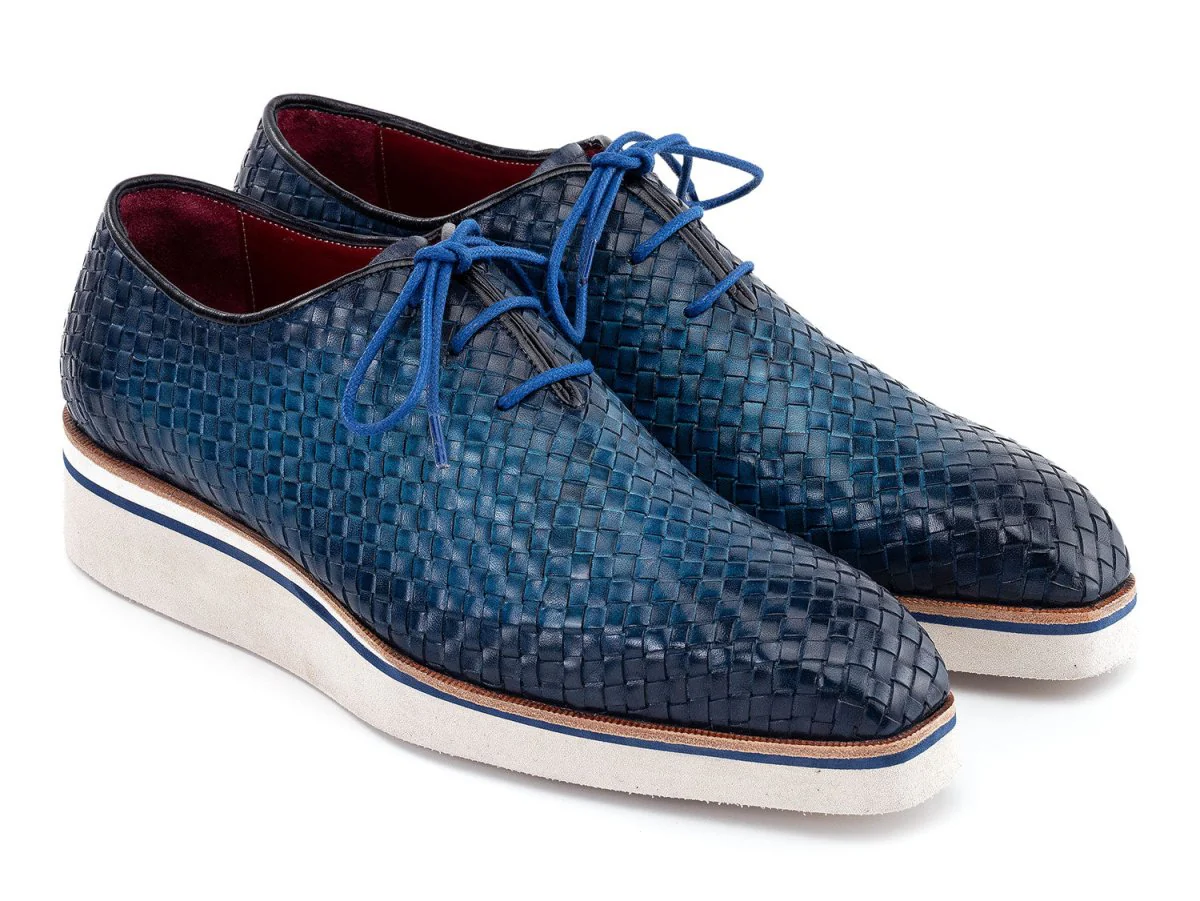 Paul Parkman Men's Custom Made Blue Woven Leather Smart Casual Shoes 182-WVN-BLU