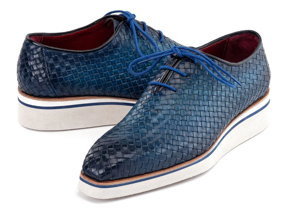 Paul Parkman Men's Custom Made Blue Woven Leather Smart Casual Shoes 182-WVN-BLU - Image 2