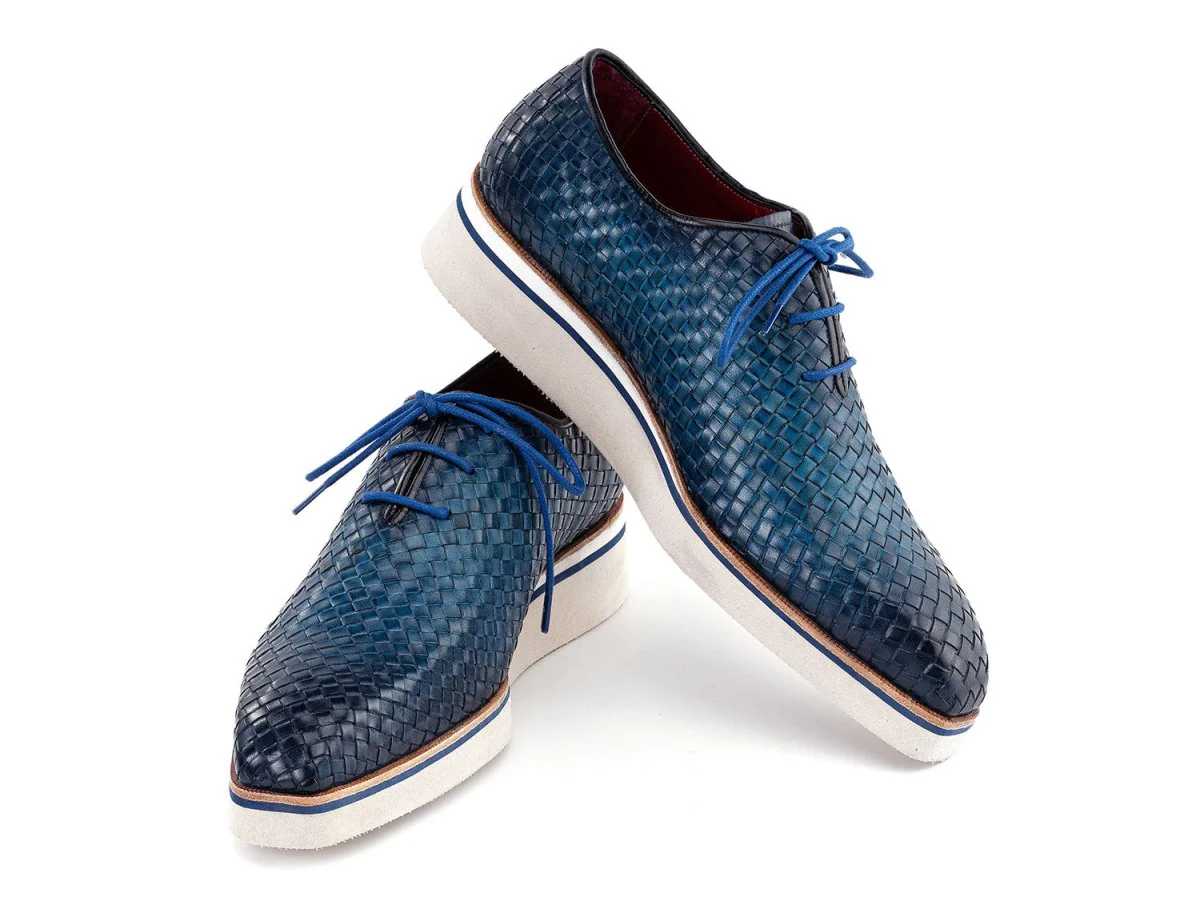 Paul Parkman Men's Custom Made Blue Woven Leather Smart Casual Shoes 182-WVN-BLU - Image 3