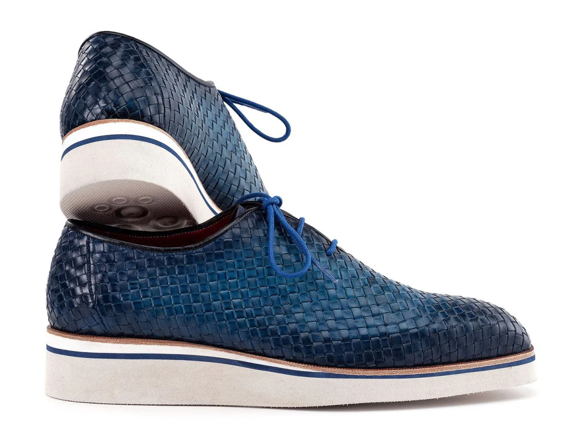 Paul Parkman Men's Custom Made Blue Woven Leather Smart Casual Shoes 182-WVN-BLU - Image 4