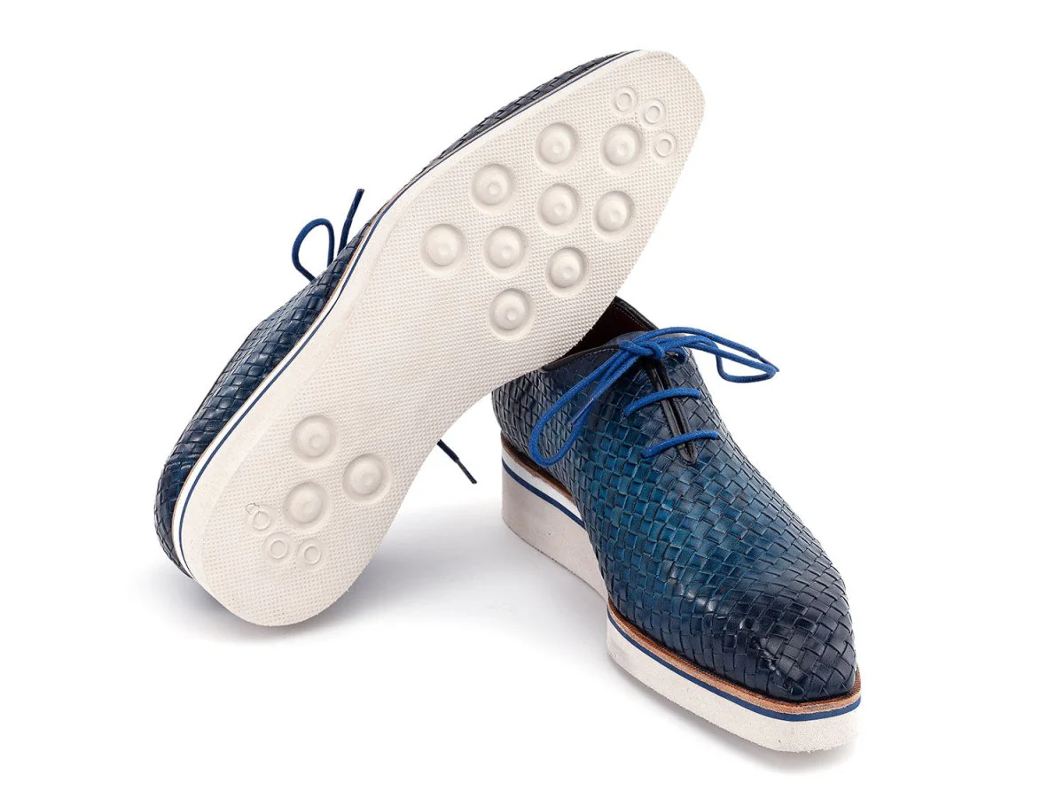 Paul Parkman Men's Custom Made Blue Woven Leather Smart Casual Shoes 182-WVN-BLU - Image 5