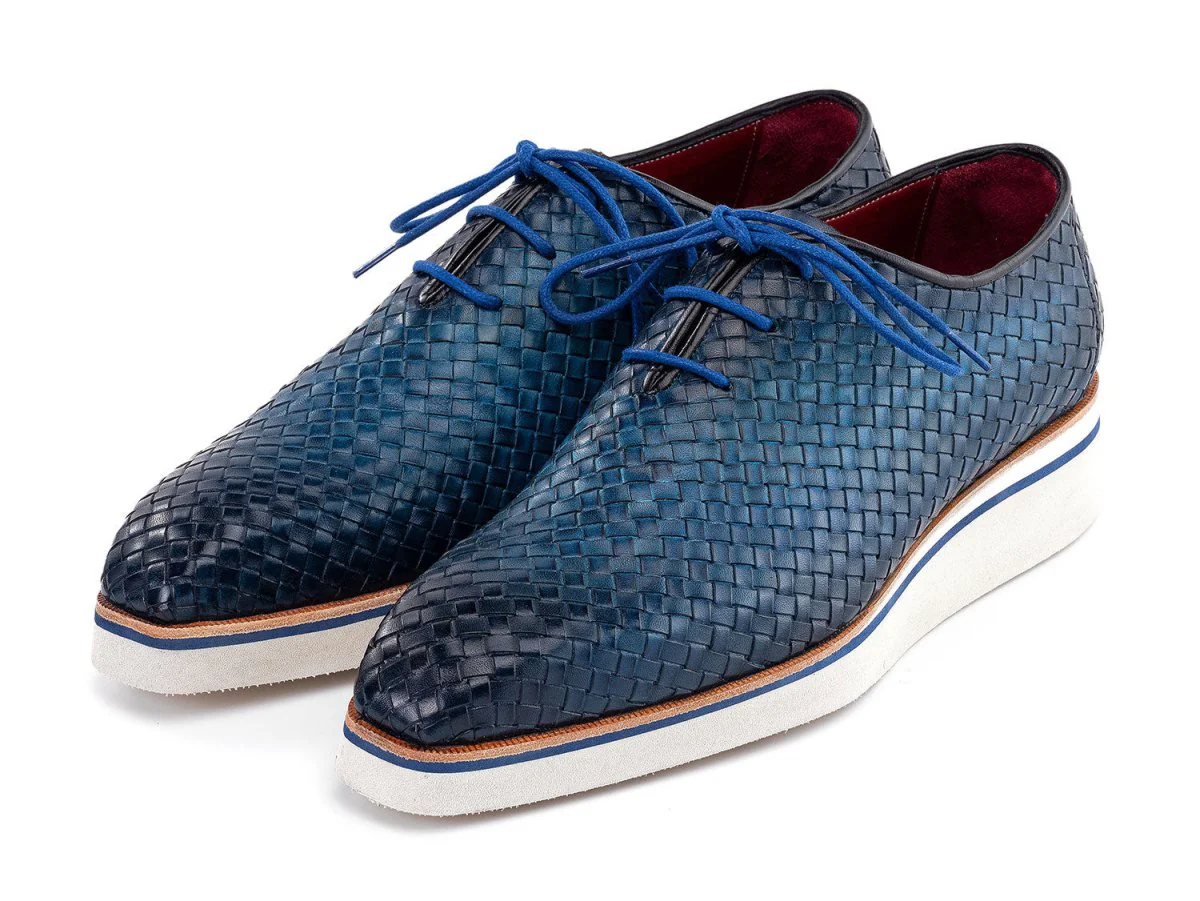 Paul Parkman Men's Custom Made Blue Woven Leather Smart Casual Shoes 182-WVN-BLU - Image 6