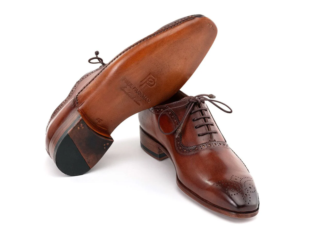 Paul Parkman Men's Custom Made Brown Burnished Leather Handmade Oxfords OPK296A - Image 4