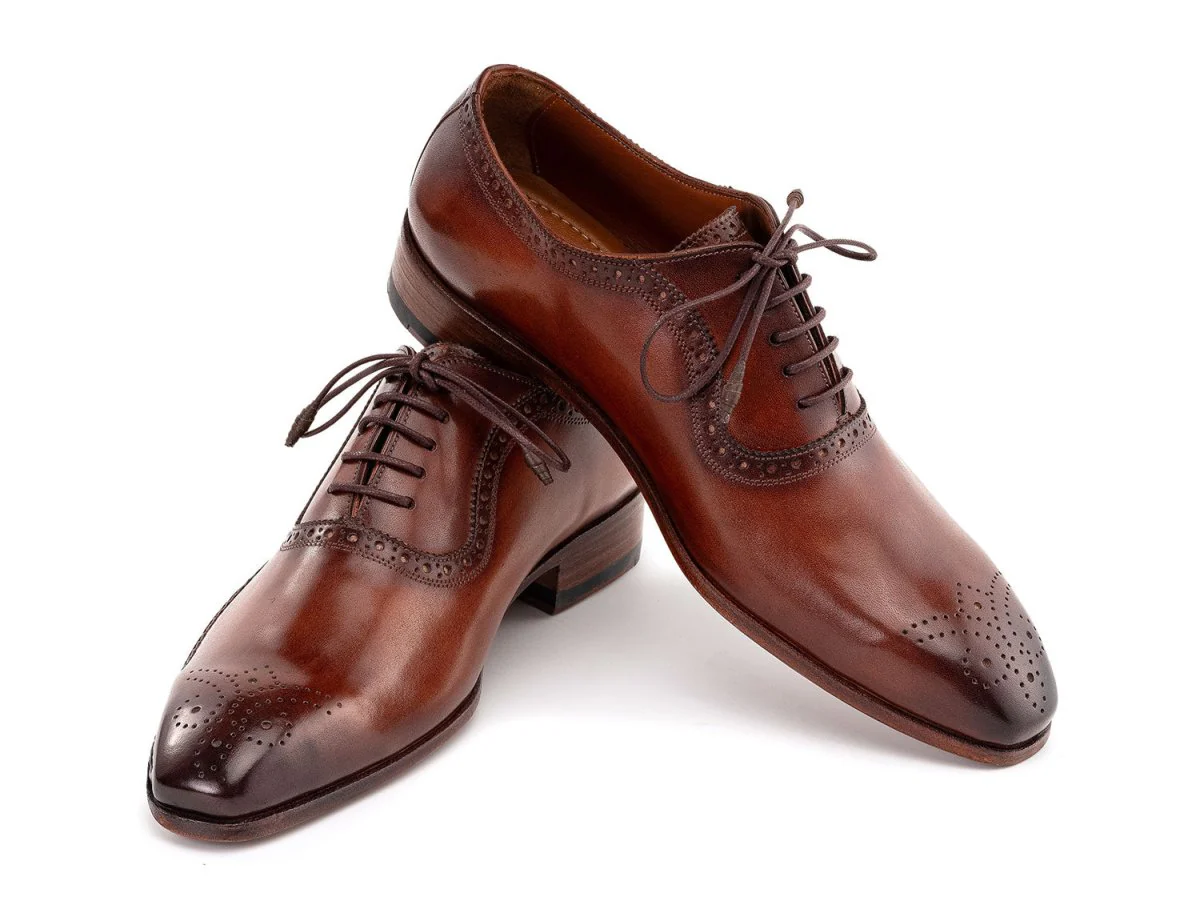 Paul Parkman Men's Custom Made Brown Burnished Leather Handmade Oxfords OPK296A - Image 5