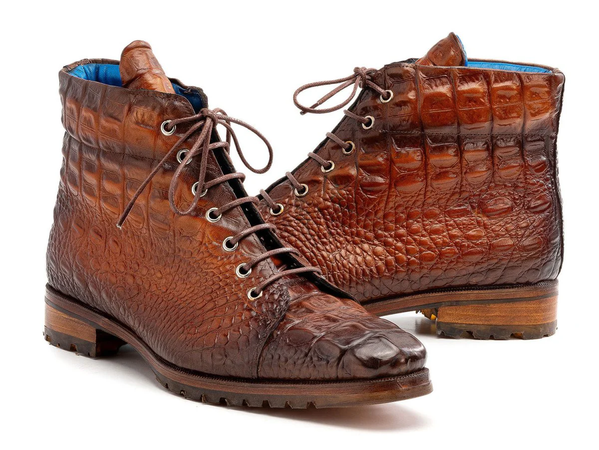 Paul Parkman Men's Custom Made Brown Croco Embossed Leather Boots 12811-BRW - Image 5