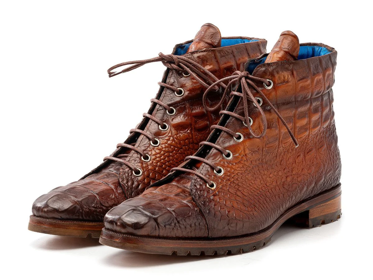Paul Parkman Men's Custom Made Brown Croco Embossed Leather Boots 12811-BRW - Image 6