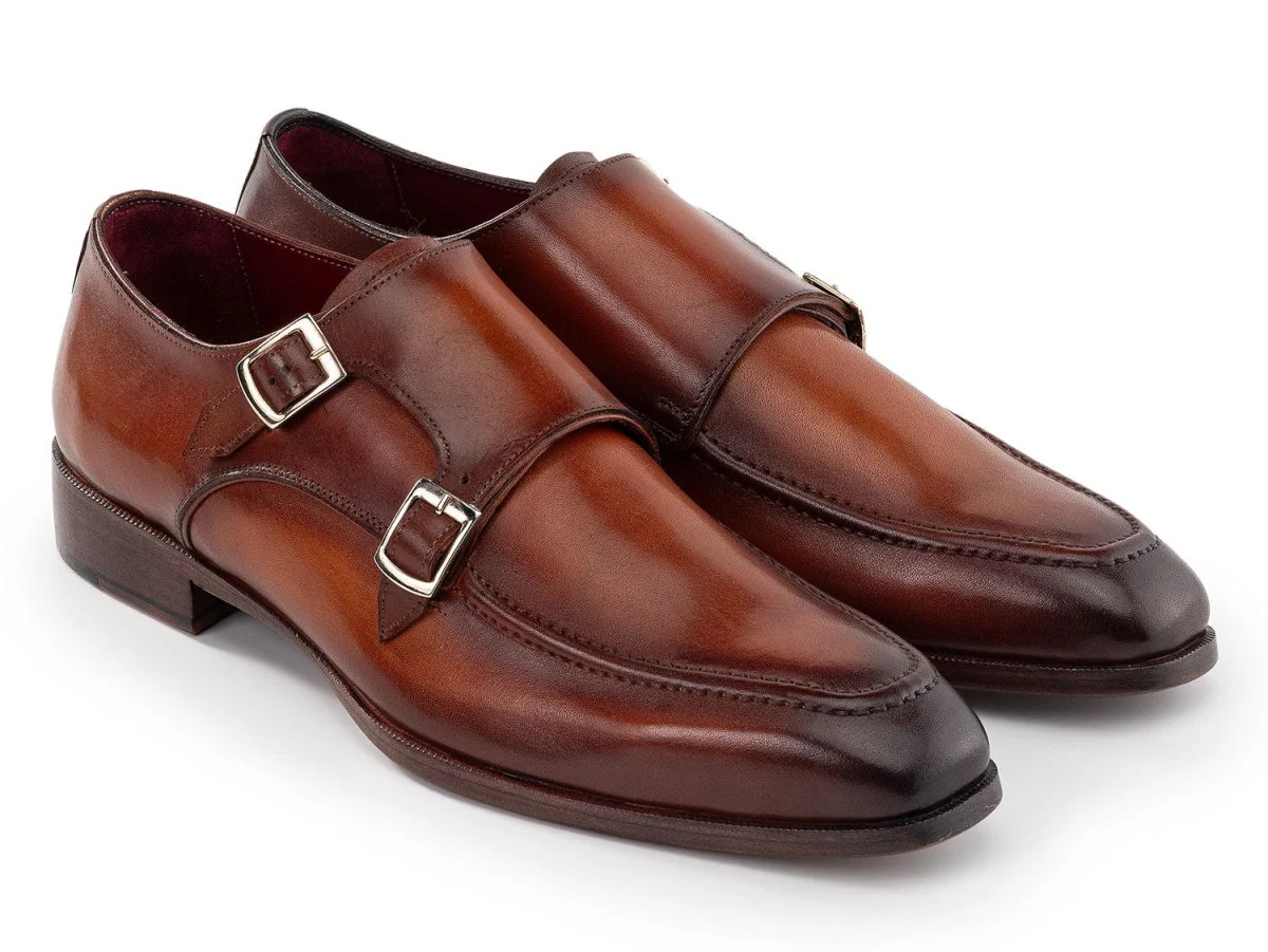 Paul Parkman Men's Custom Made Brown Leather Double Monkstrap Shoes SW537BW