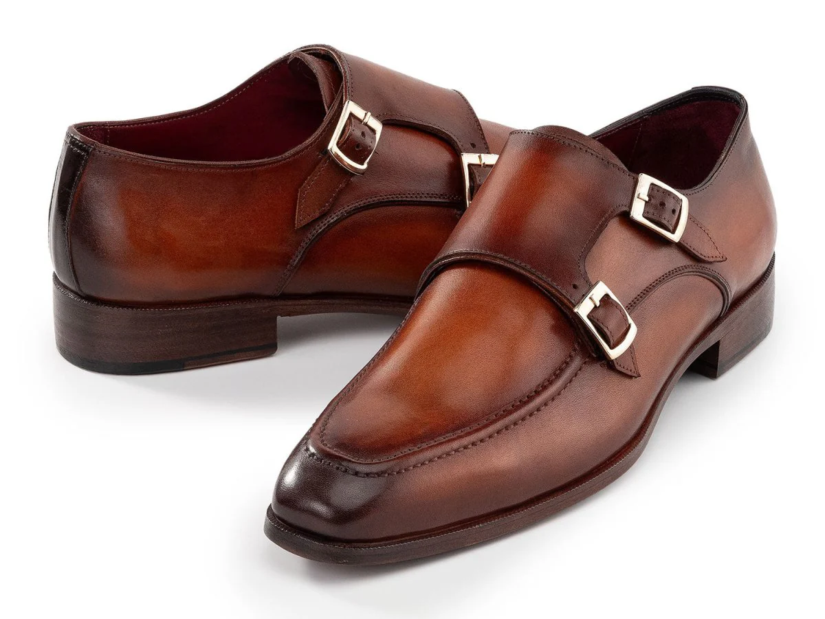 Paul Parkman Men's Custom Made Brown Leather Double Monkstrap Shoes SW537BW - Image 2