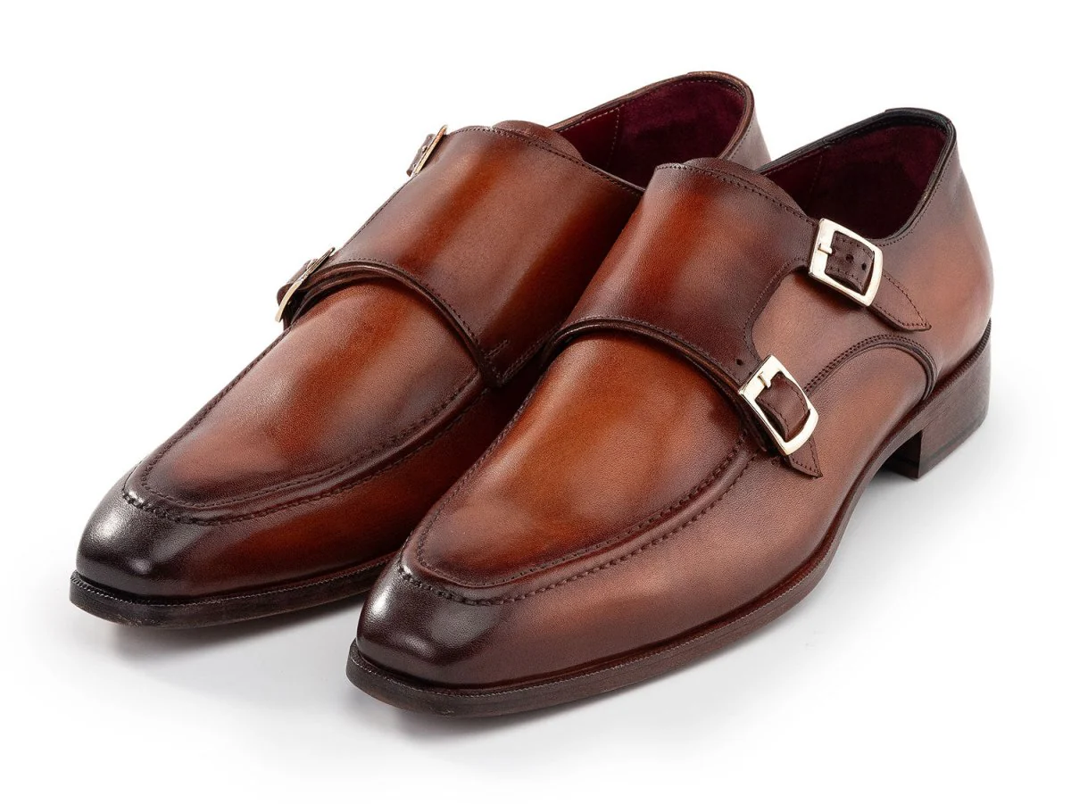 Paul Parkman Men's Custom Made Brown Leather Double Monkstrap Shoes SW537BW - Image 6
