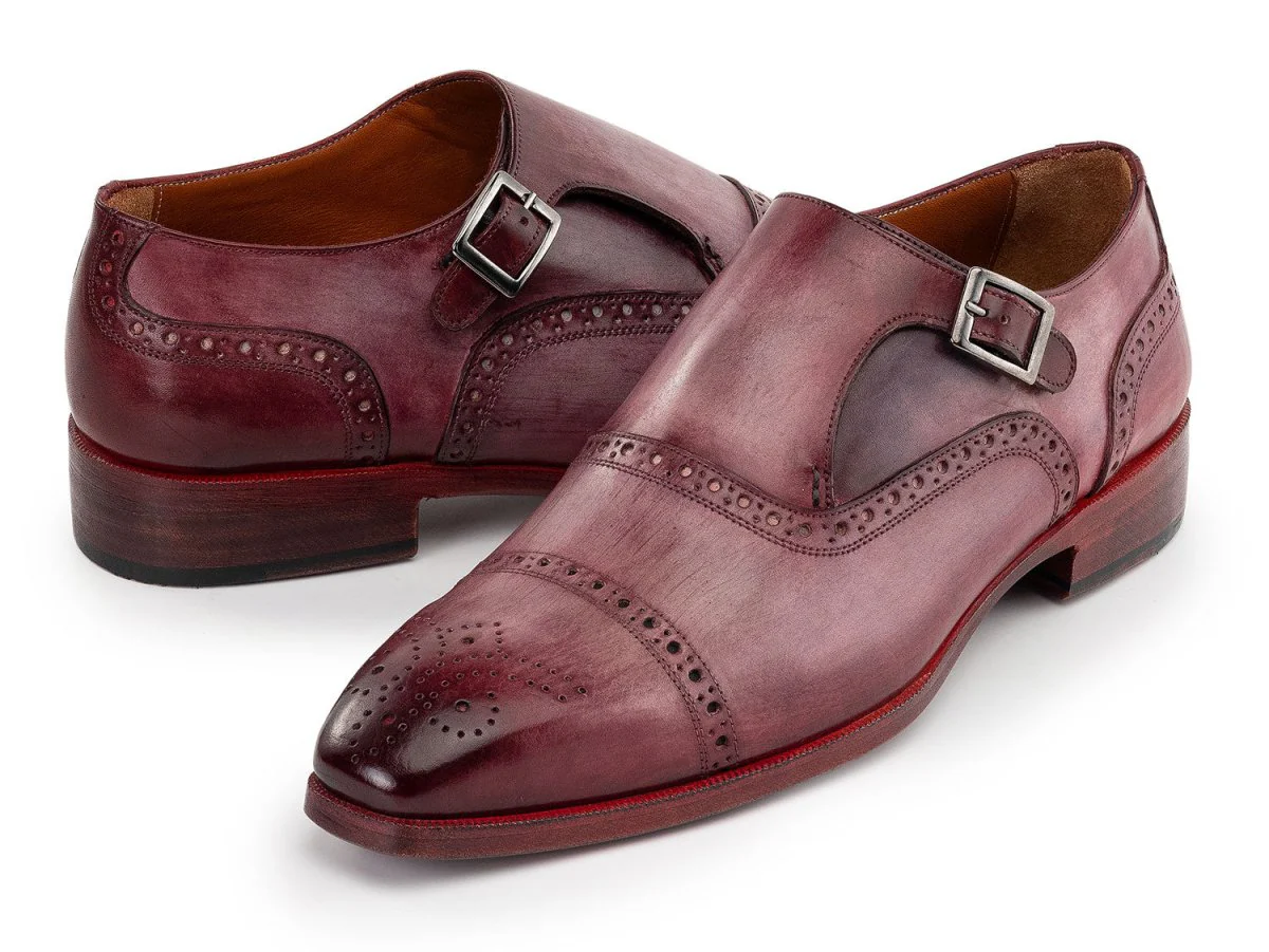Paul Parkman Men's Custom Made Cap Toe Monkstrap Shoes Burgundy 65BUR28 - Image 2