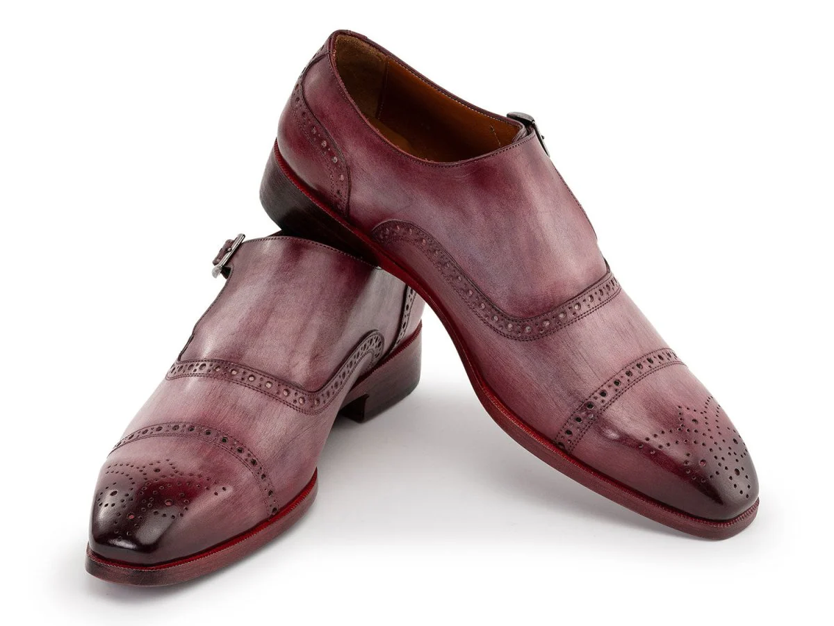 Paul Parkman Men's Custom Made Cap Toe Monkstrap Shoes Burgundy 65BUR28 - Image 5