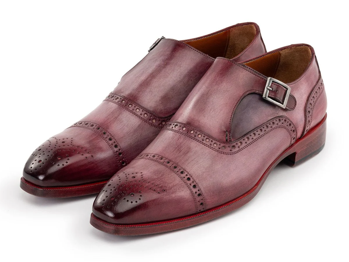 Paul Parkman Men's Custom Made Cap Toe Monkstrap Shoes Burgundy 65BUR28 - Image 6