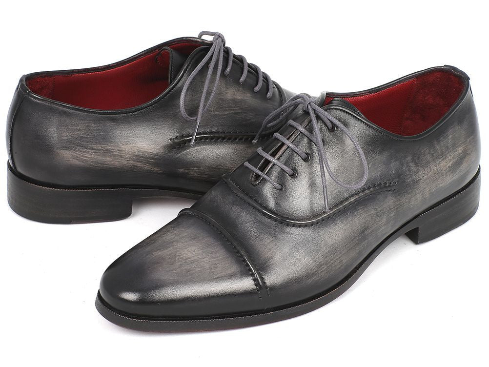 Paul Parkman Men's Custom Made Captoe Oxfords Gray and Black Hand Painted Shoes 077-GRY - Image 4