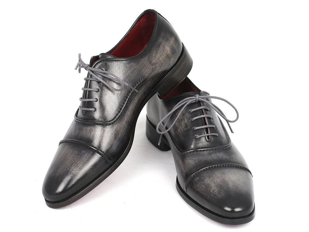 Paul Parkman Men's Custom Made Captoe Oxfords Gray and Black Hand Painted Shoes 077-GRY - Image 6