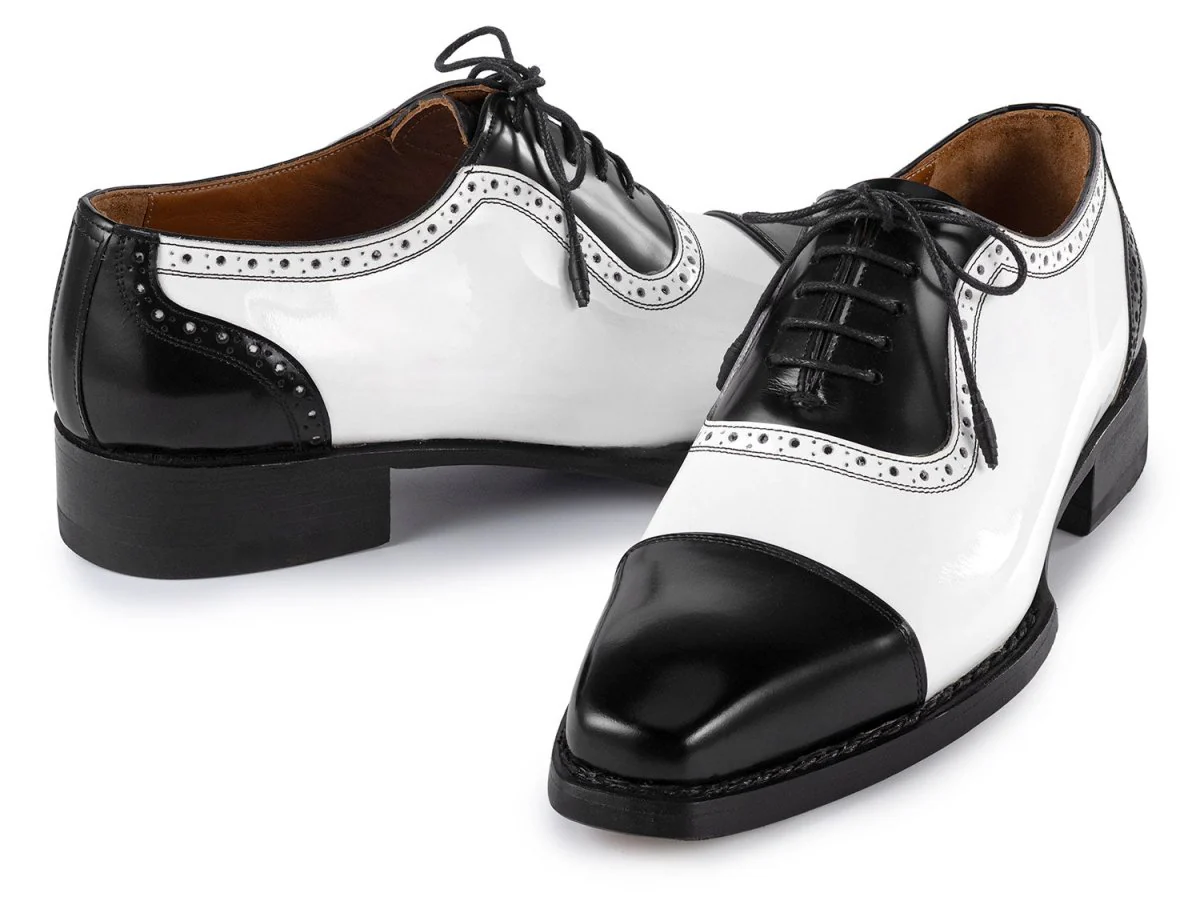 Paul Parkman Men's Custom Made Goodyear Welted Cap Toe Oxfords Black and White 9482-BNW - Image 2