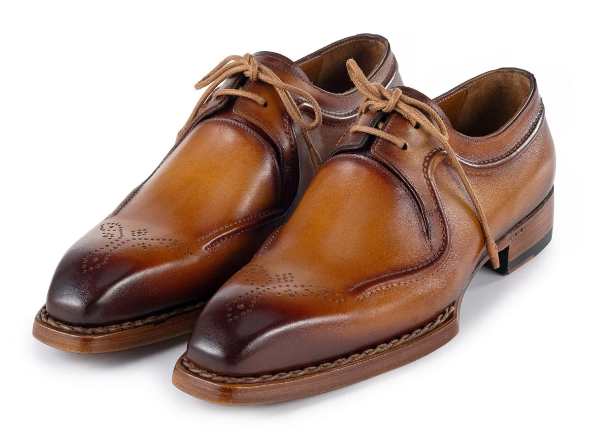 Paul Parkman Men's Custom Made Hand Welted Camel Brown Leather Derby Shoes 326B12 - Image 6