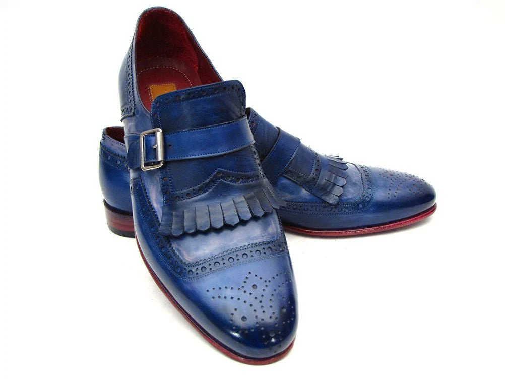 Paul Parkman Men's Custom Made Kiltie Monkstrap Shoes Dual Tone Blue Leather 12BL78 - Image 3