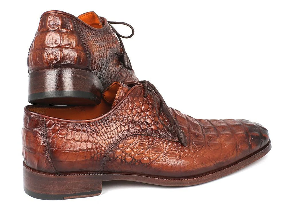 Paul Parkman Men's Custom Made Light Brown Crocodile Embossed Calfskin Derby Shoes 1438TAB - Image 3
