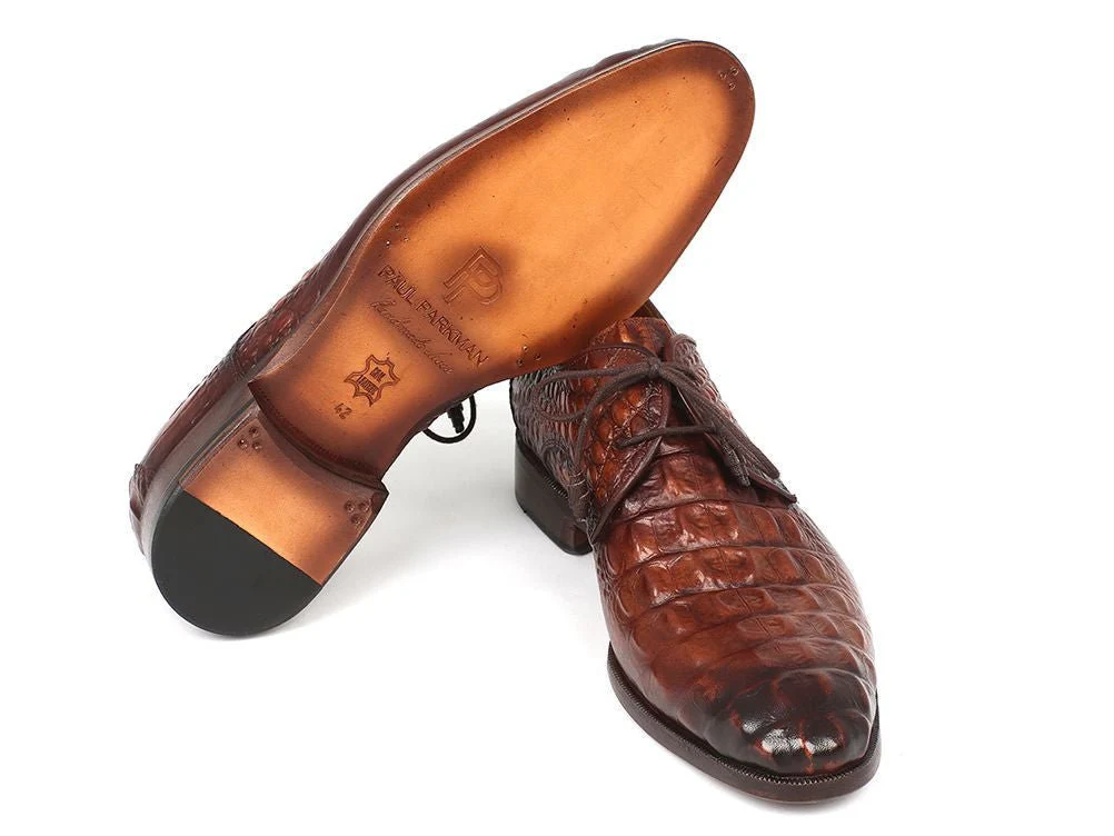 Paul Parkman Men's Custom Made Light Brown Crocodile Embossed Calfskin Derby Shoes 1438TAB - Image 5