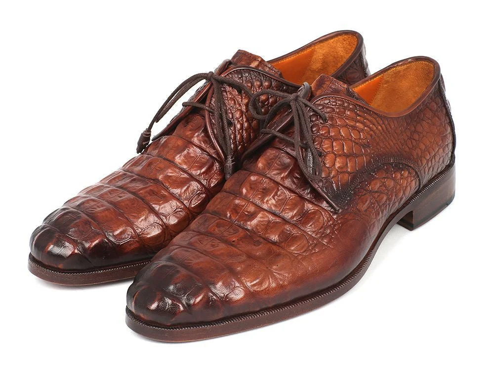 Paul Parkman Men's Custom Made Light Brown Crocodile Embossed Calfskin Derby Shoes 1438TAB - Image 6