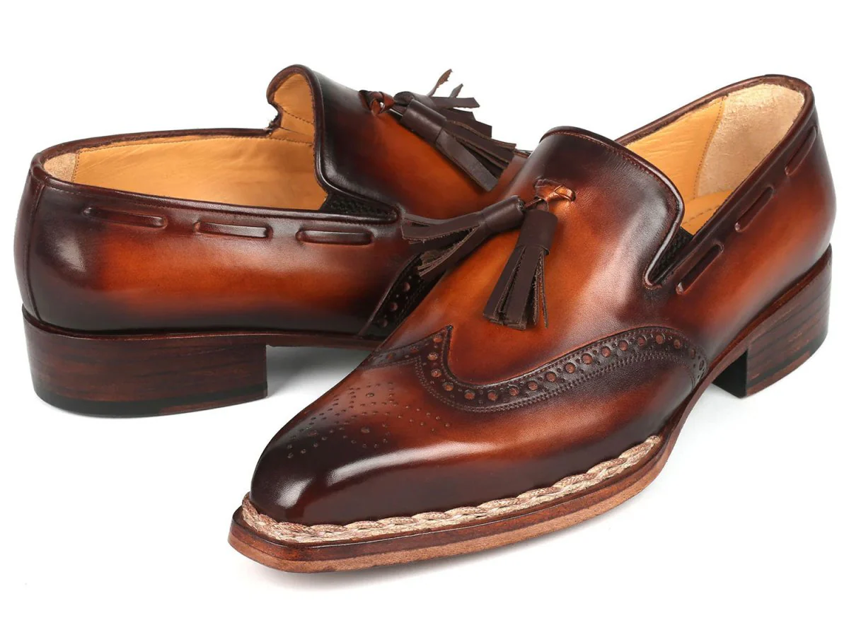 Paul Parkman Men's Custom Made Norwegian Welted Tassel Loafers Brown Burnished Leather 8507-BRW - Image 3