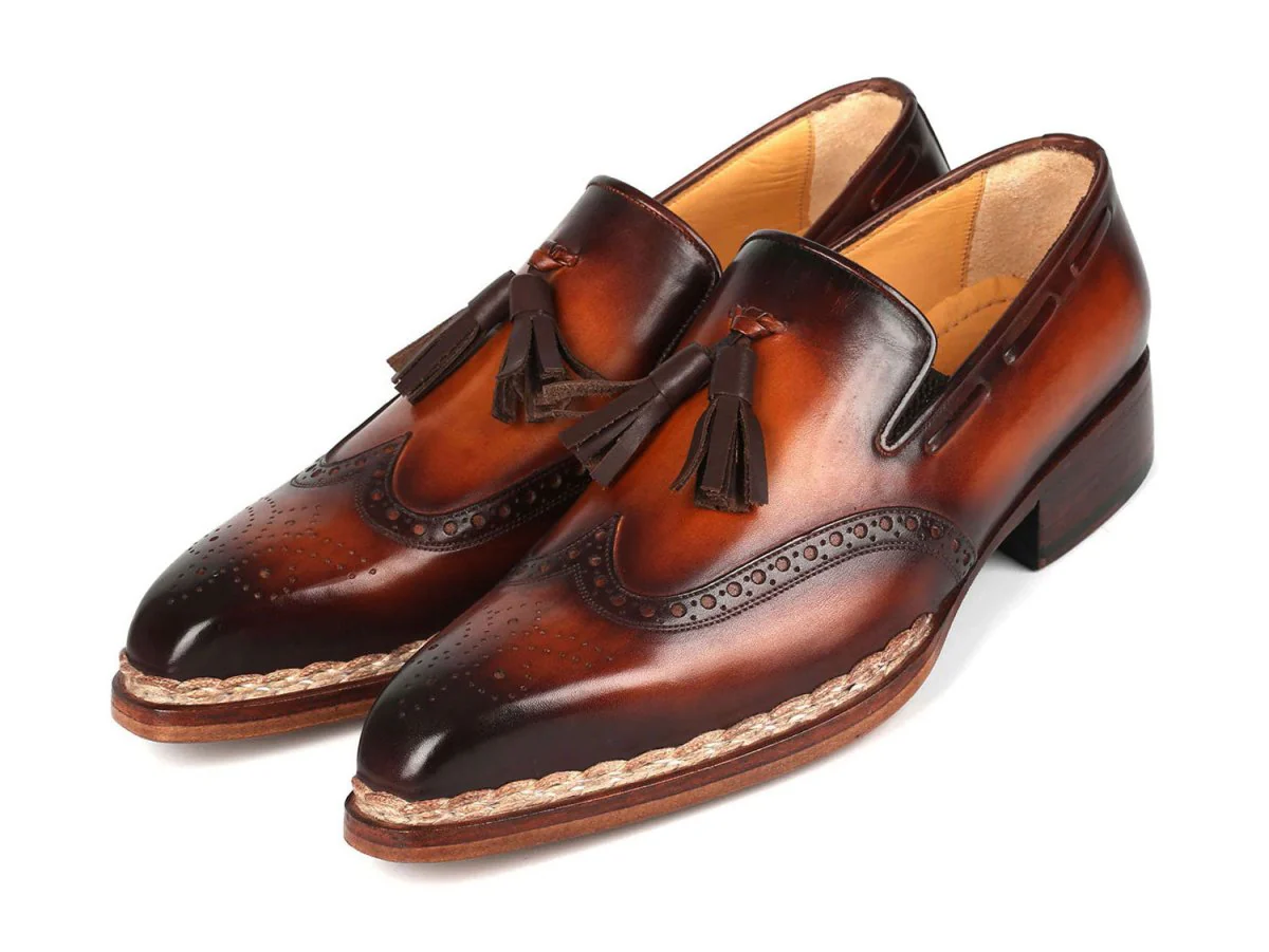 Paul Parkman Men's Custom Made Norwegian Welted Tassel Loafers Brown Burnished Leather 8507-BRW - Image 6
