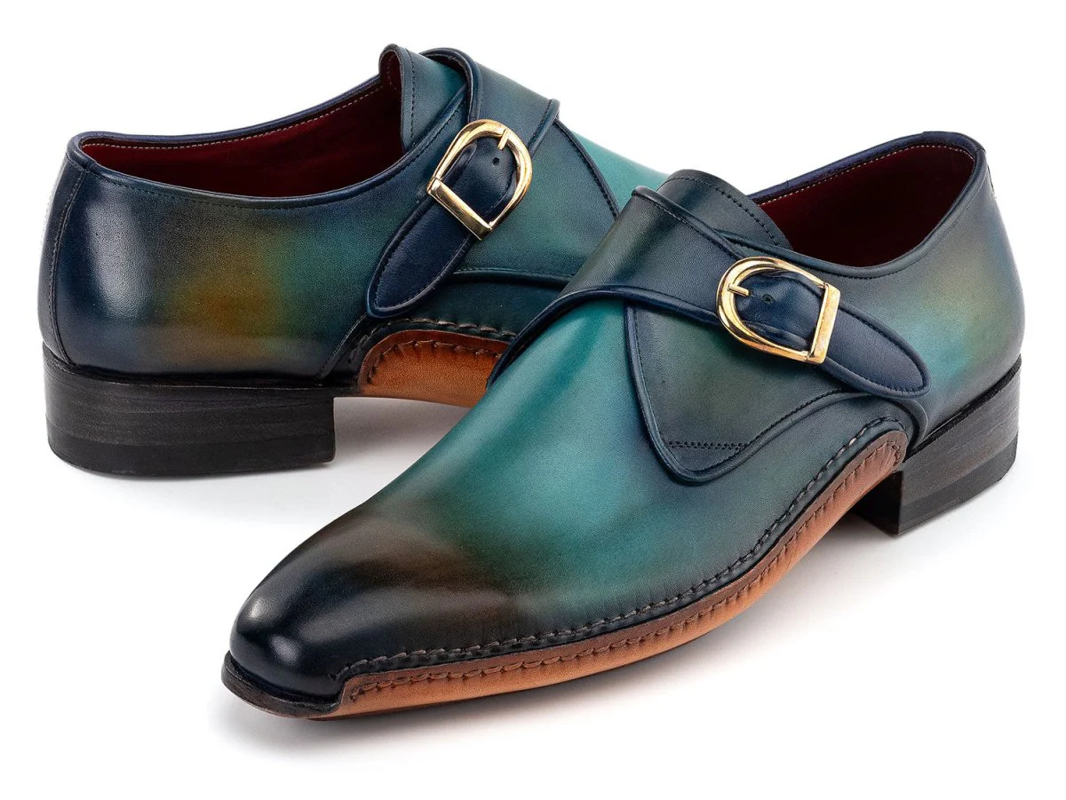 Paul Parkman Men's Custom Made Single Monkstrap Shoes Turquoise and Brown 69V7U - Image 2