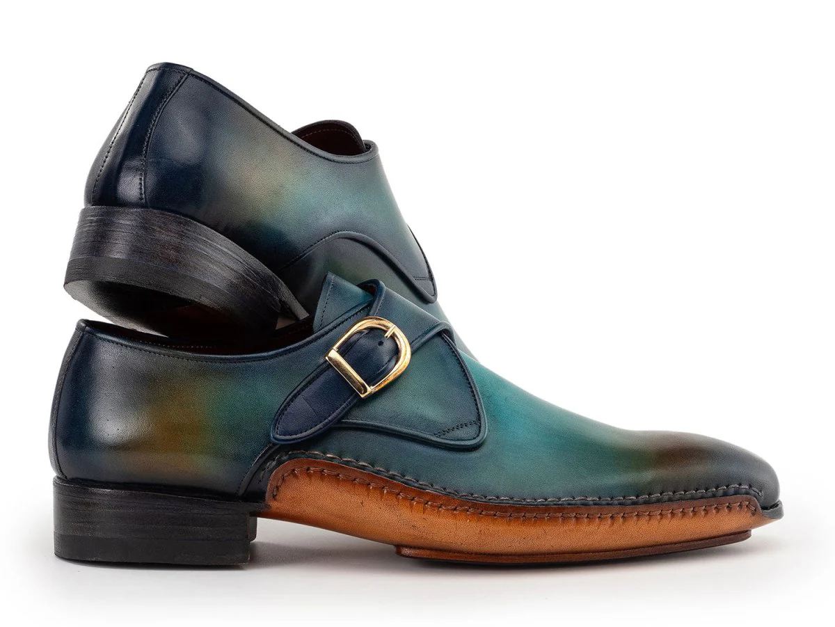 Paul Parkman Men's Custom Made Single Monkstrap Shoes Turquoise and Brown 69V7U - Image 3