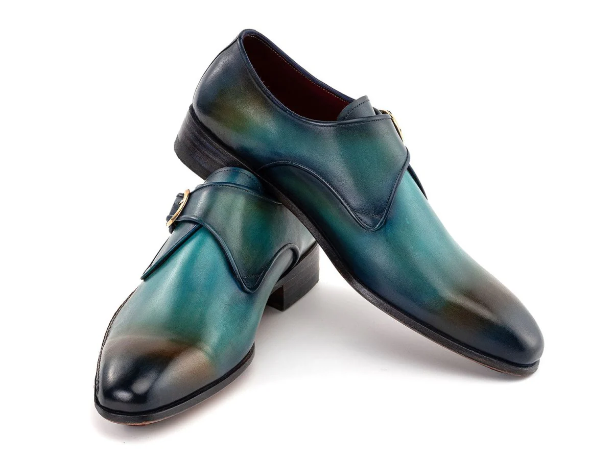 Paul Parkman Men's Custom Made Single Monkstrap Shoes Turquoise and Brown 69V7U - Image 5